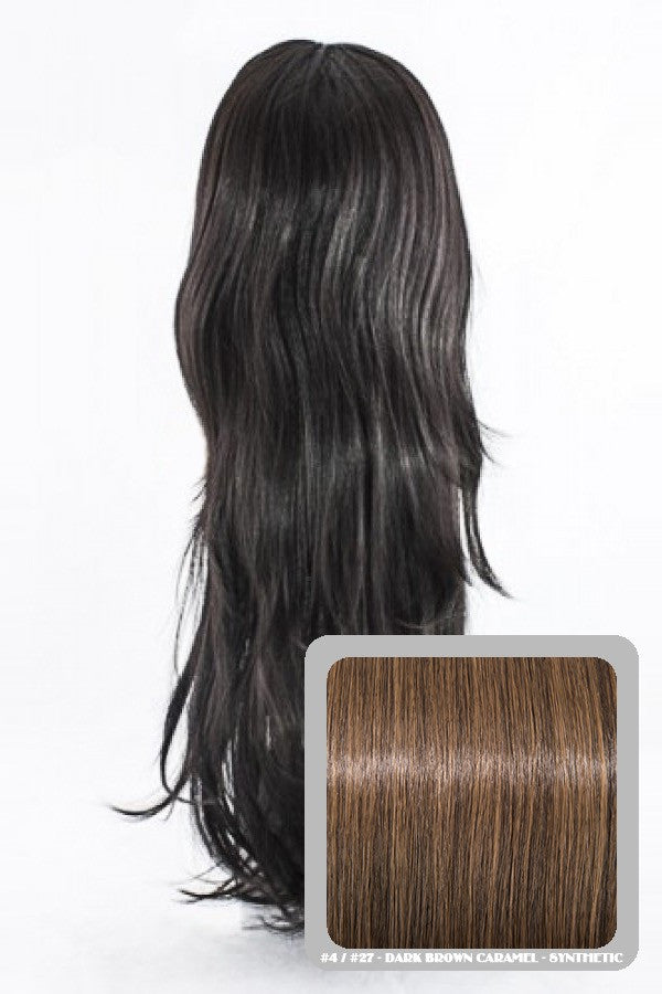 Chloe Long Natural Wavy Synthetic Half Head Wig in Dark Brown & Caramel #4/27