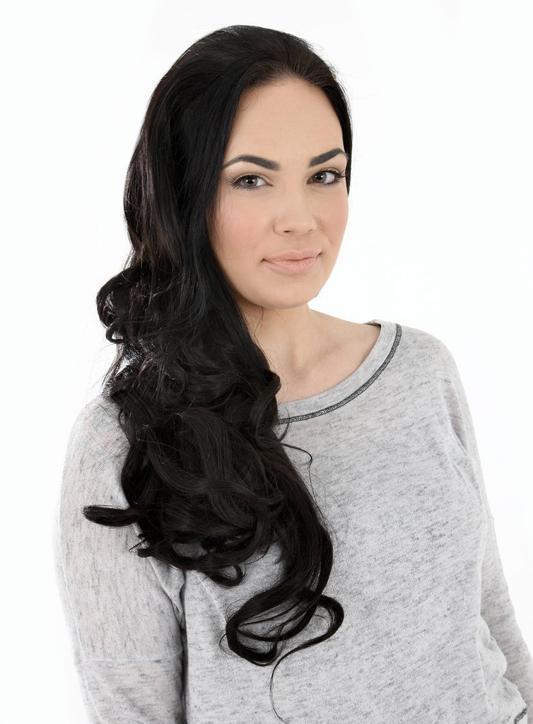 Eva 24" Long Loose Curls Half Head Wig in Natural Black #1B