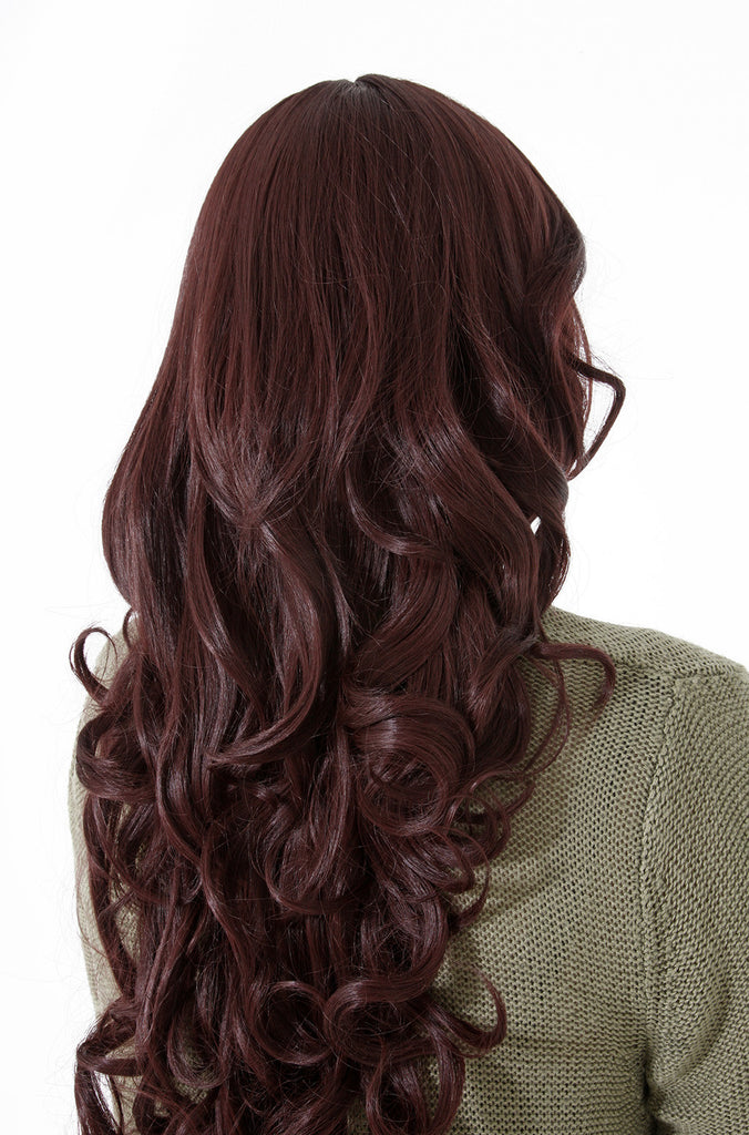 Olivia Long Curly Full Head Synthetic Wig in Dark Brown #4