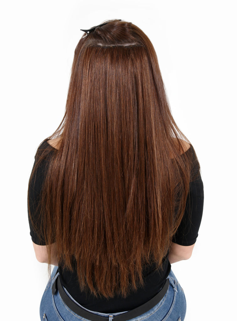 20" Full Head Remy Human Hair Clip In Extensions 100g In Dark Brown (#4)
