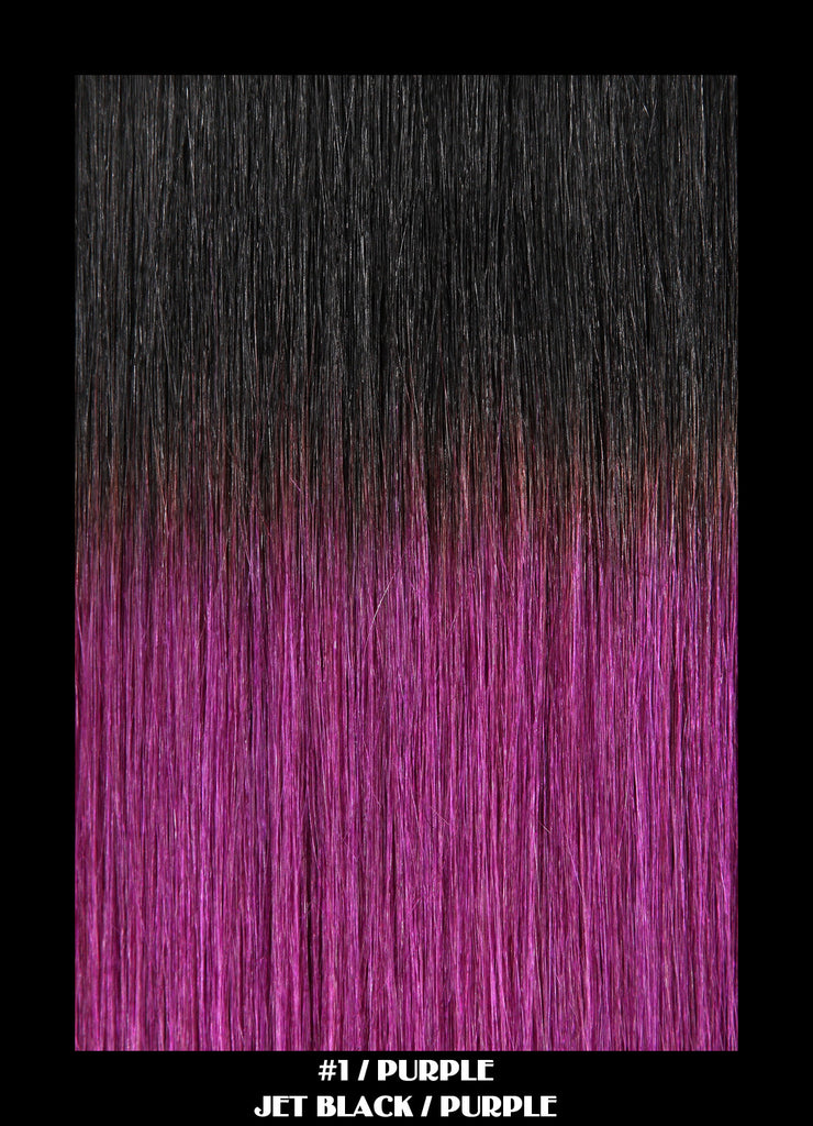18" Dip Dye Deluxe Remy Weave Hair Extensions 140g in #1/Purple - Jet Black/Purple