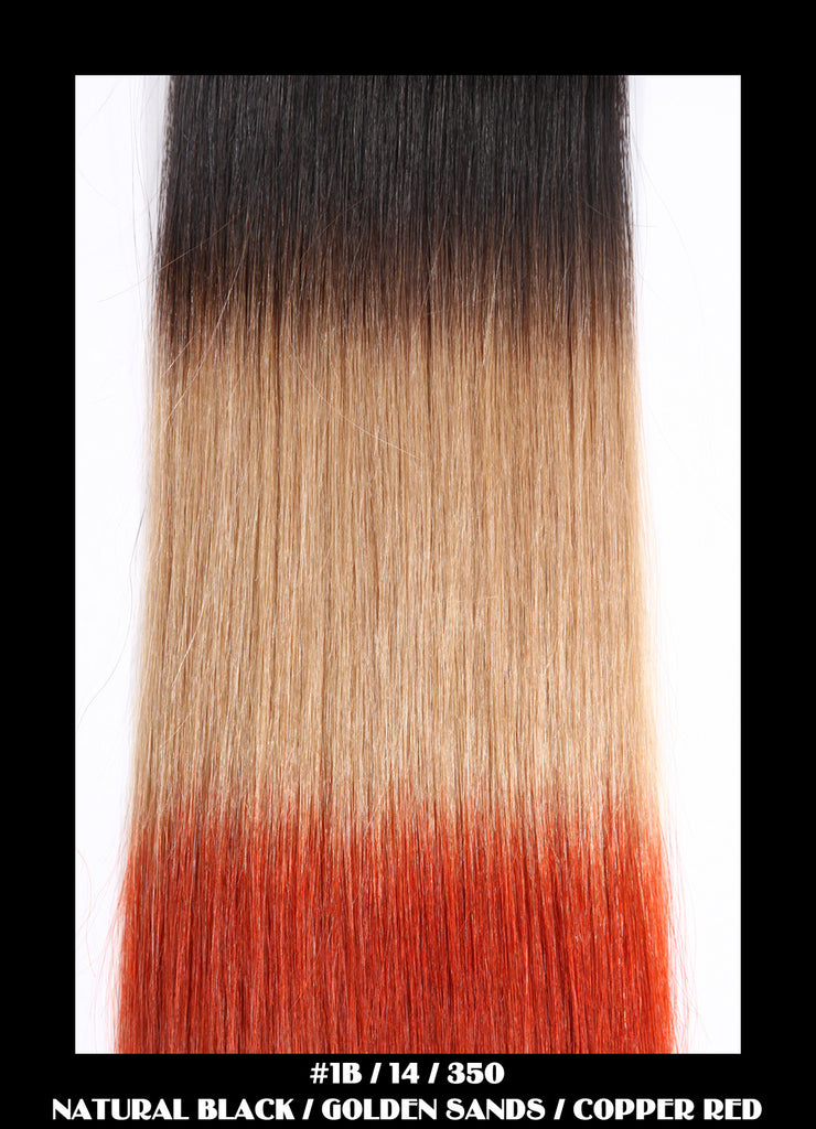 20" Dip Dye Deluxe Remi Weave Hair Extensions 140g in #1B/14/350 - Natural Black/Golden Sands/Copper Red