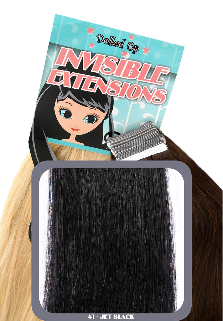 22" Remy Human Hair Invisible Tape Extensions 75g in Jet Black (#1)