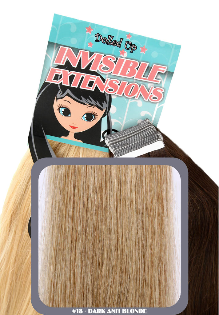 16" Remy Human Hair Invisible Tape Extensions 75g in Dark Ash Blonde (#18)