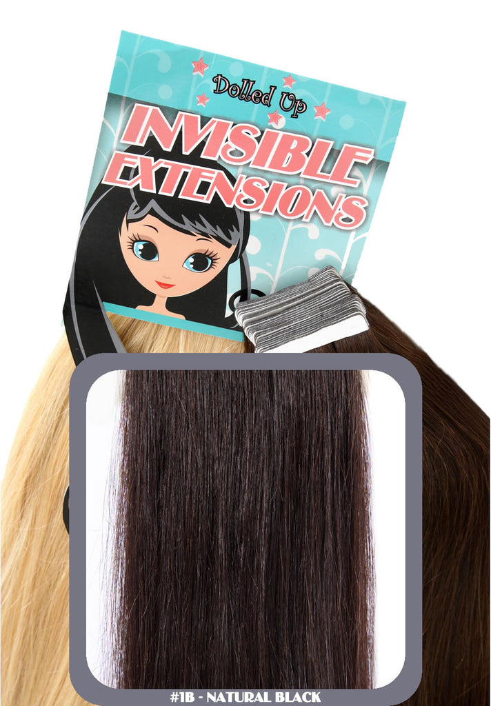 22" Remy Human Hair Invisible Tape Extensions 75g in Natural Black (#1B)
