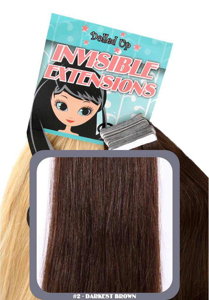 22" Remy Human Hair Invisible Tape Extensions 75g in Darkest Brown (#2)