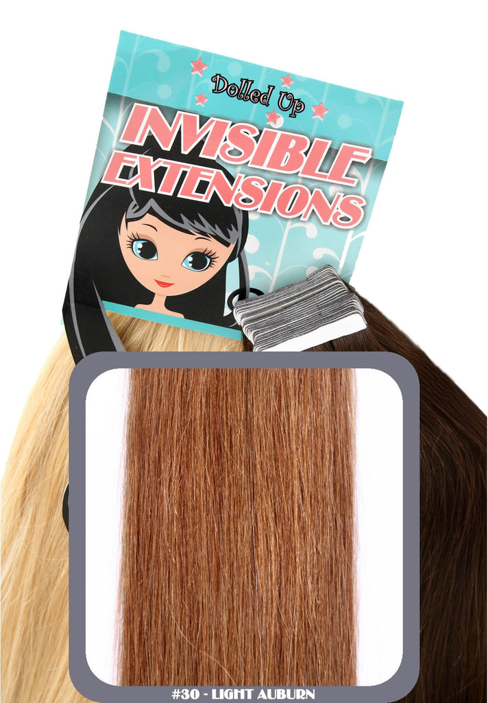 16" Remy Human Hair Invisible Tape Extensions 75g in Light Auburn (#30)