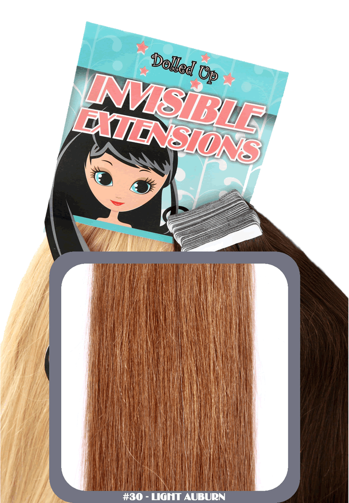 18" Remy Human Hair Invisible Tape Extensions 75g in Light Auburn (#30)