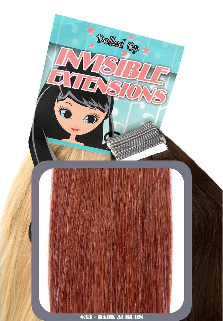 16" Remy Human Hair Invisible Tape Extensions 75g in Dark Auburn (#33)