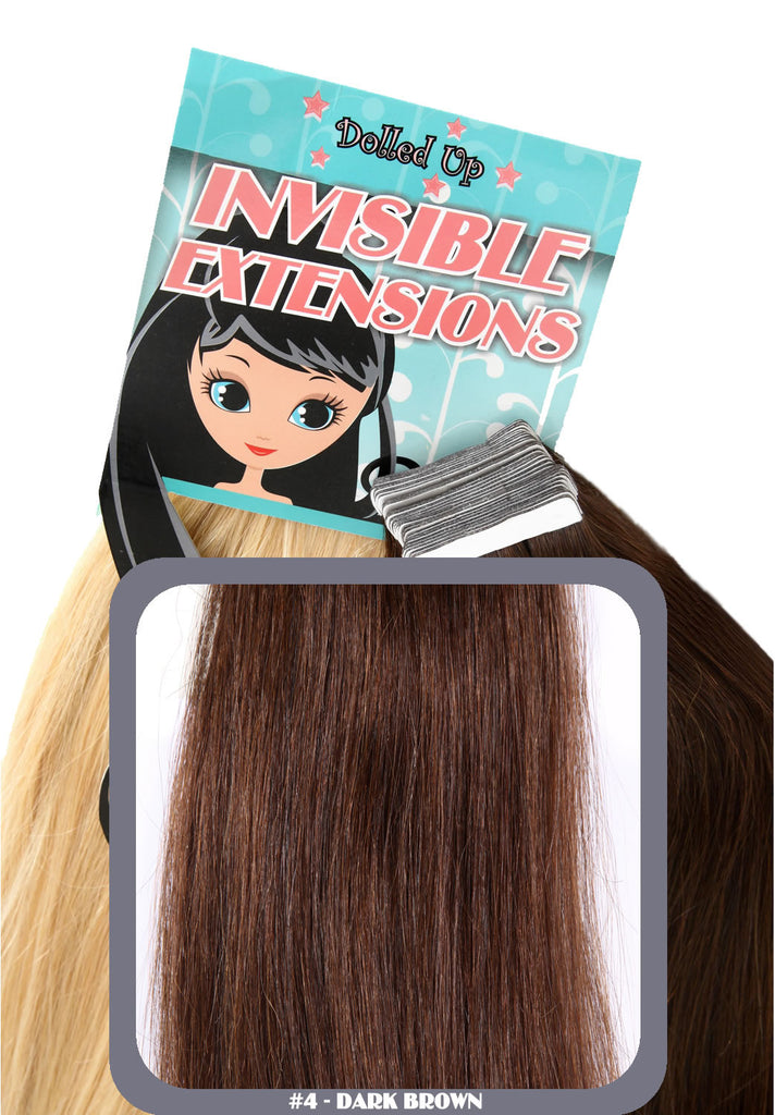 16" Remy Human Hair Invisible Tape Extensions 75g in Dark Brown (#4)