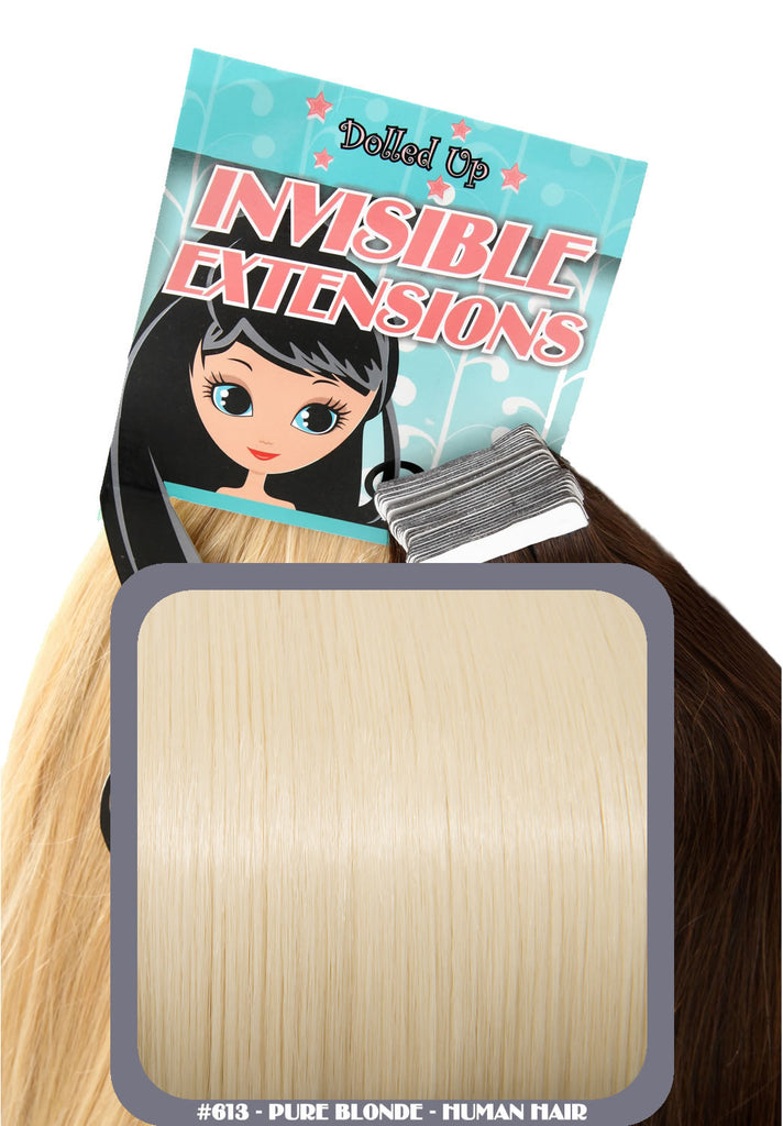 20" Remy Human Hair Invisible Tape Extensions 75g in Pure Blonde (#613)